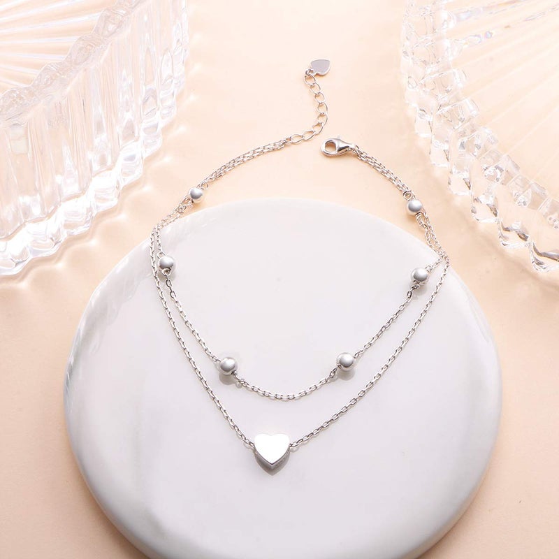 FLYOW Anklet for Women S925 Sterling Silver Adjustable Foot Beaded Heart Charm Ankle Bracelet Anklets Jewelry - Image 5
